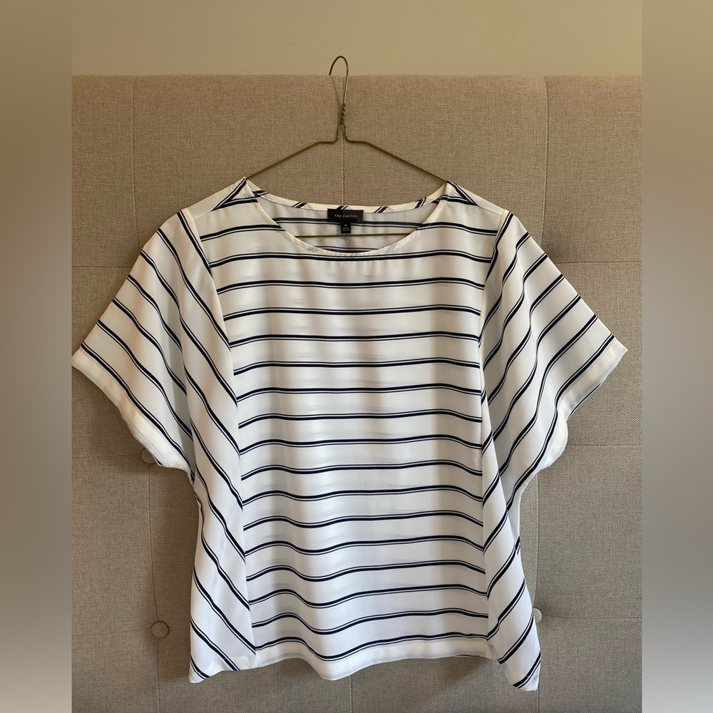 Never worn!  Classic white w/navy stripes dolman sleeve blouse from Limited!